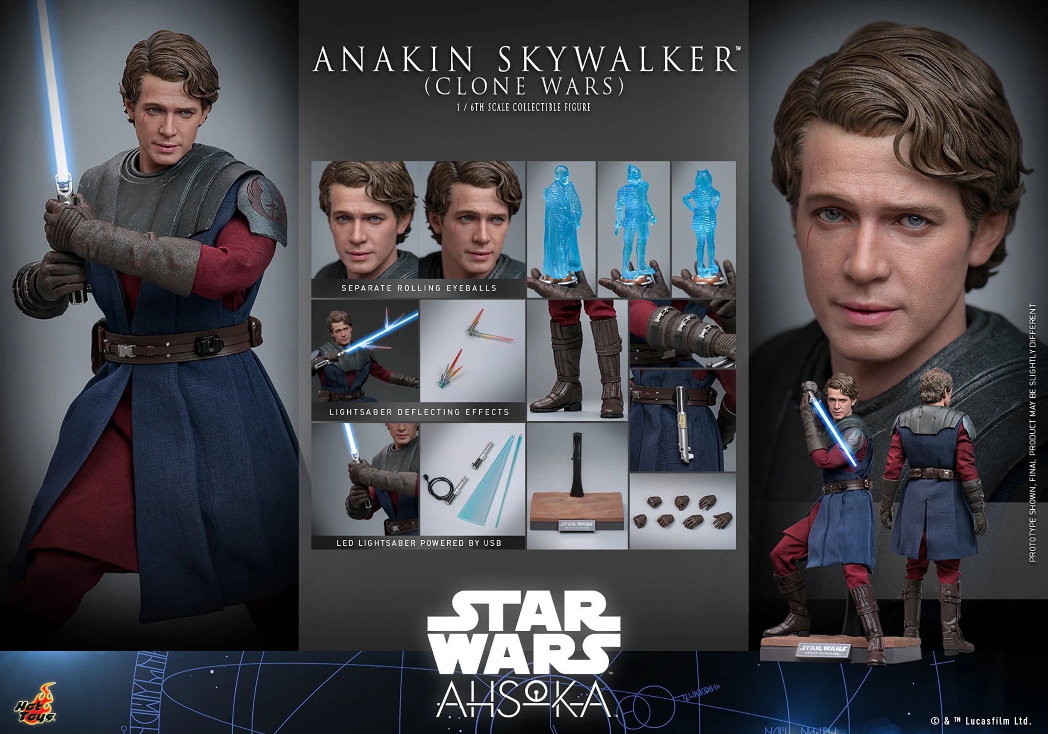 Hot Toys Star Wars Ahsoka Anakin Skywalker Clone Wars 1/6 Scale Collectible Figure TMS129