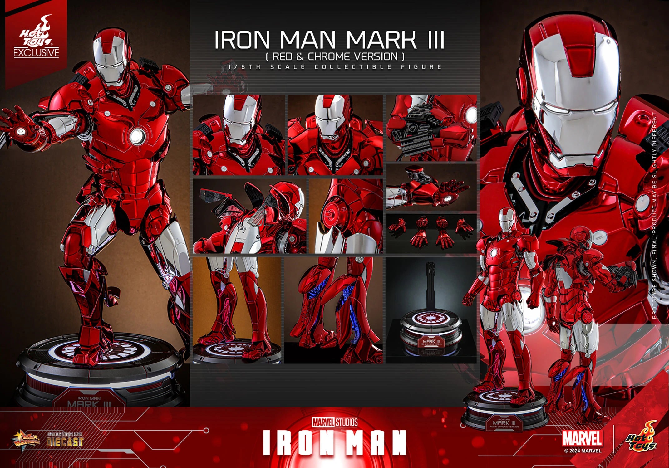 Hot Toys Iron Man-Iron Man Mark III Red & Chrome MMS744 1/6 Scale Figure