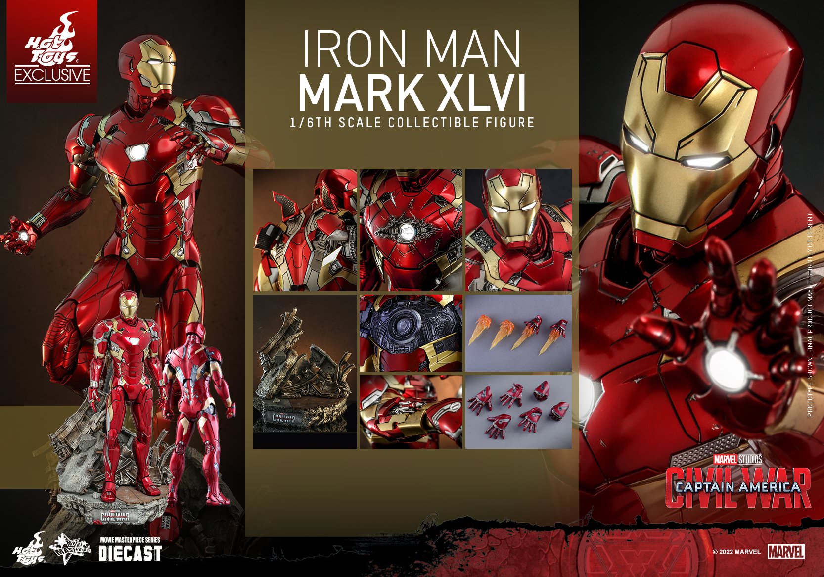 Hot Toys Captain America-Captain America Civil War Iron Man Mark XLVI MMS608 1/6 Scale Figure