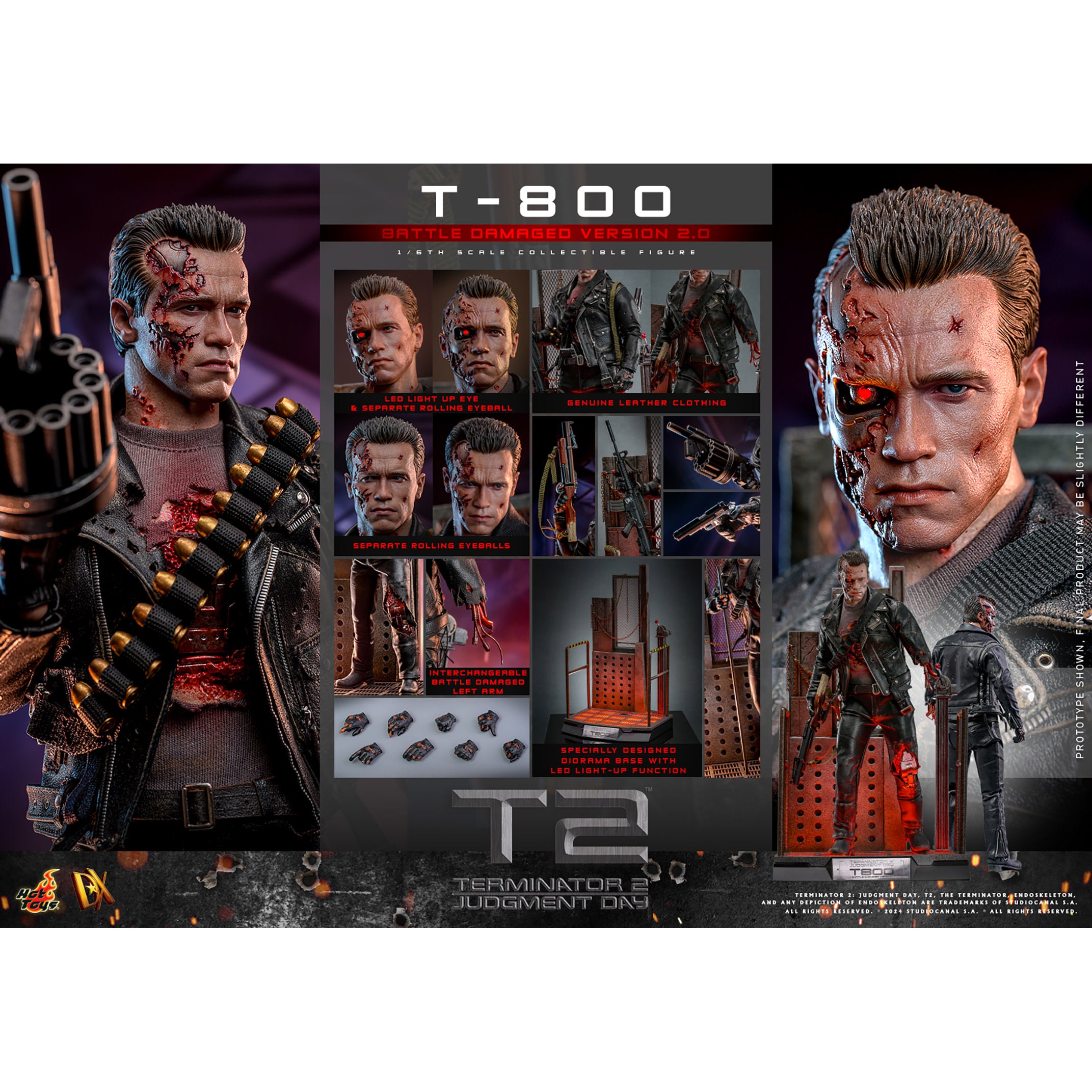 Hot Toys T-800 (Battle Damaged Version 2.0) Hot Toys Terminator 2: Judgment Day Dx46 1/6th Scale Figure