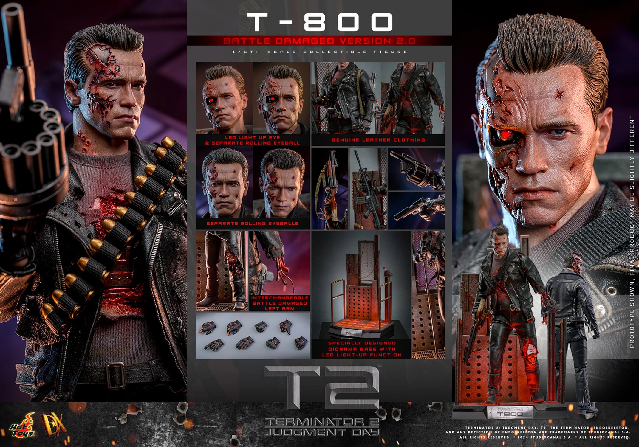 Hot Toys T-800 (Battle Damaged Version 2.0) Hot Toys Terminator 2: Judgment Day MMS795 1/6 Scale Figure
